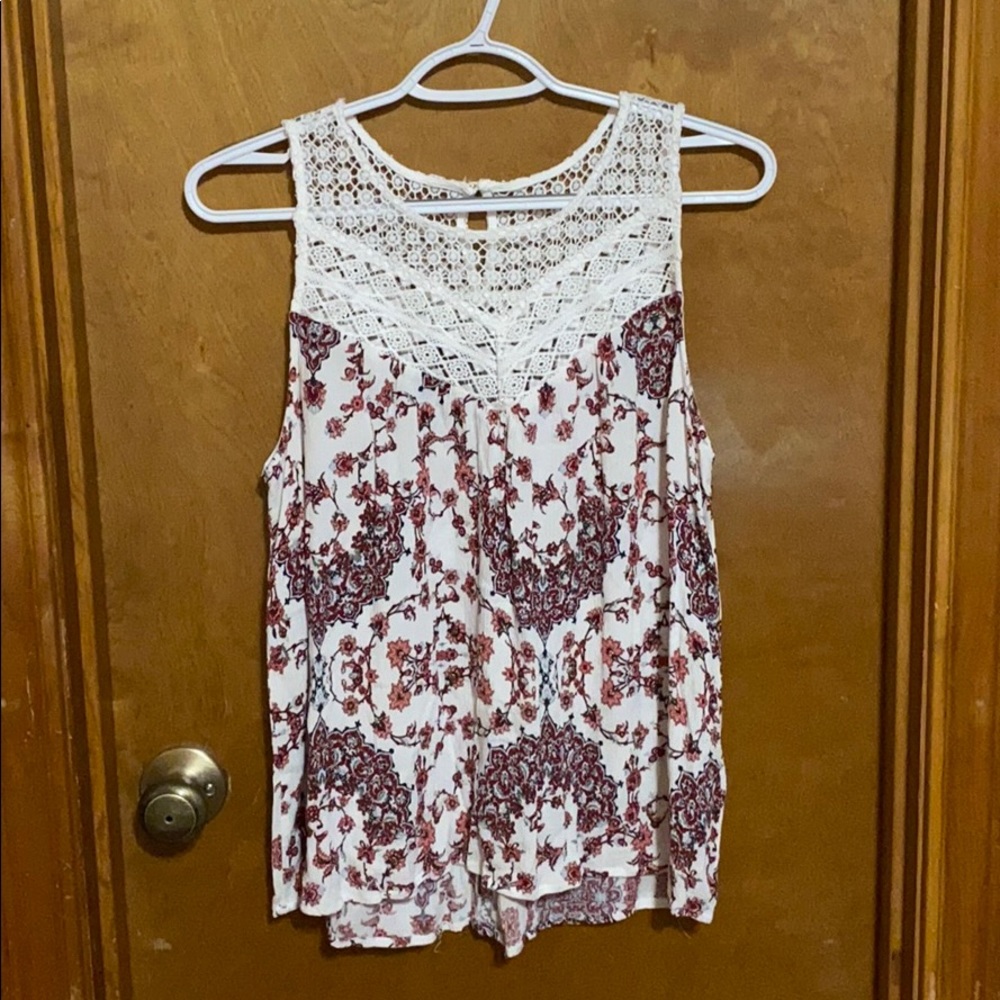 Crochet Neck Floral Tank